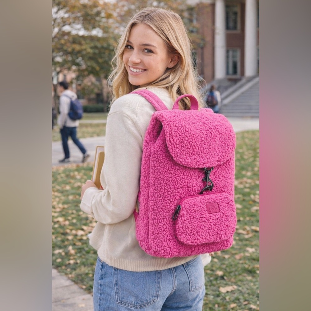 NWT UGG Inara Medium Faux-Sherpa Backpack UGGfluff Fuchsia Pink